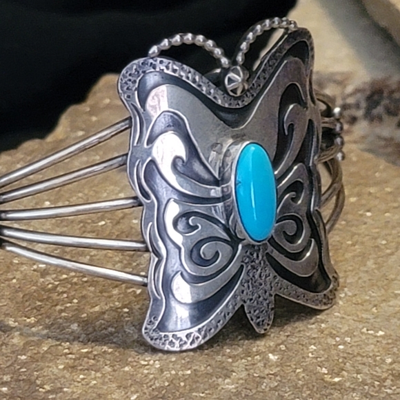 Sterling Silver Turquoise Butterfly Cuff - Picture 3 of 10